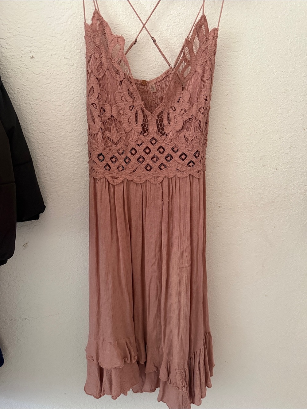 Free People Dusty Rose Crochet Lace Midi Dress